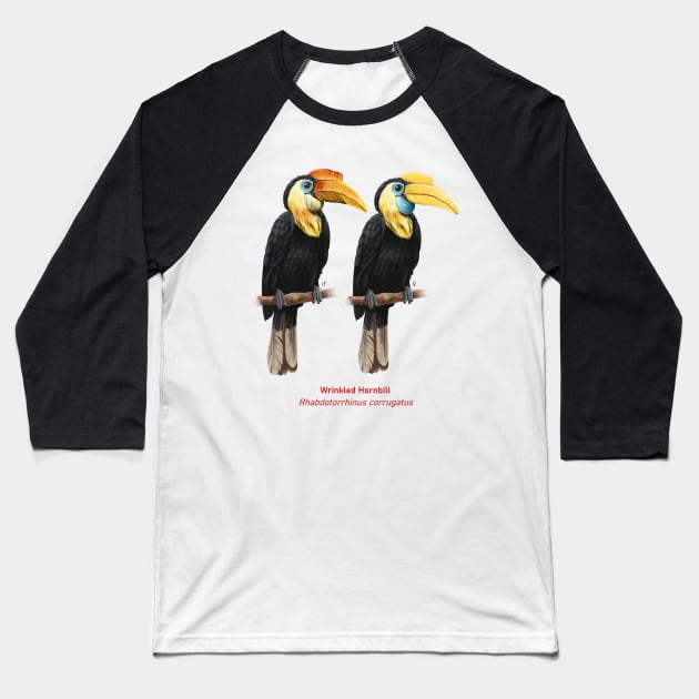 Wrinkled hornbill | Rhabdotorrhinus corrugatus ⚥ Baseball T-Shirt by bona 